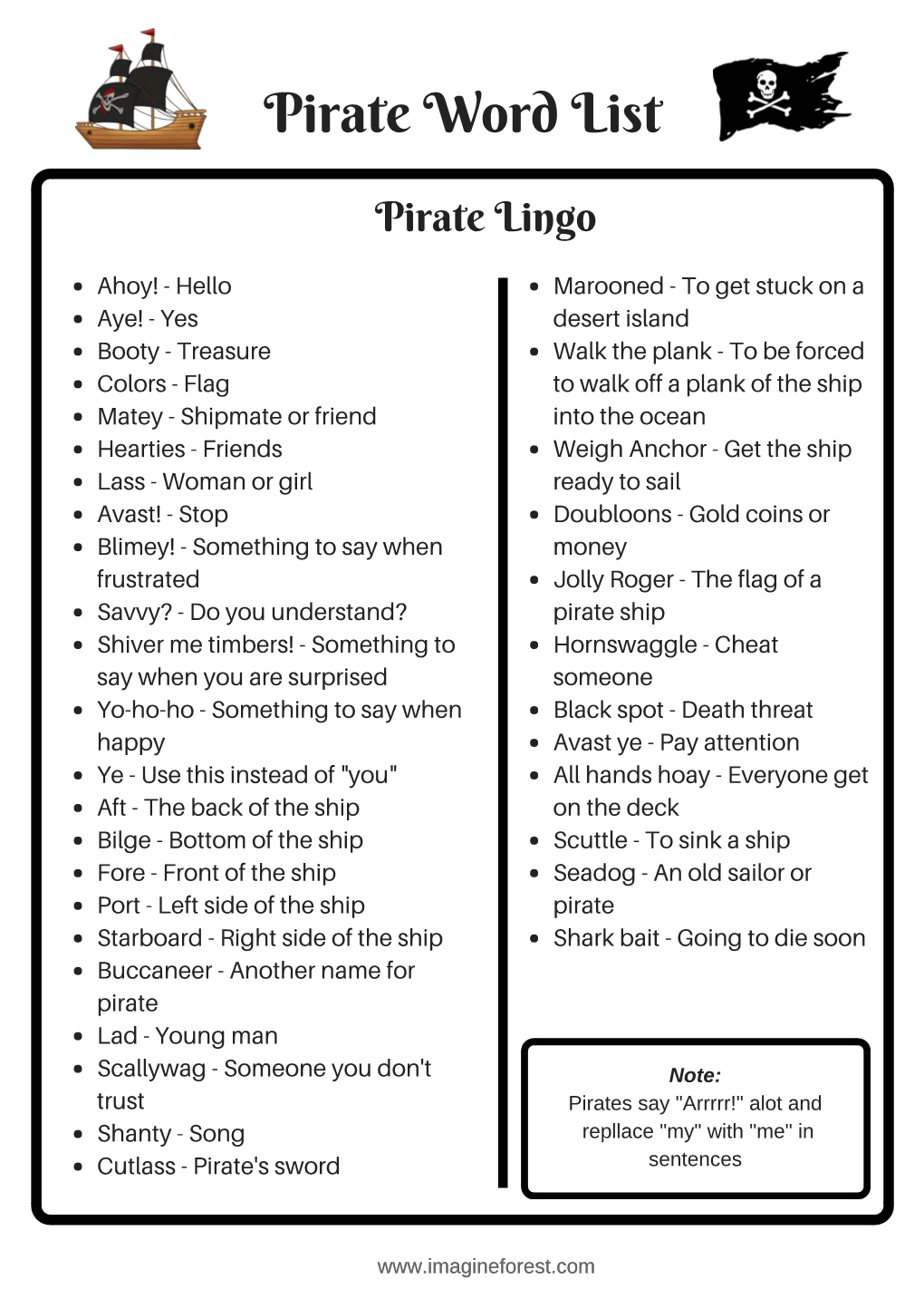 Pirate Word List