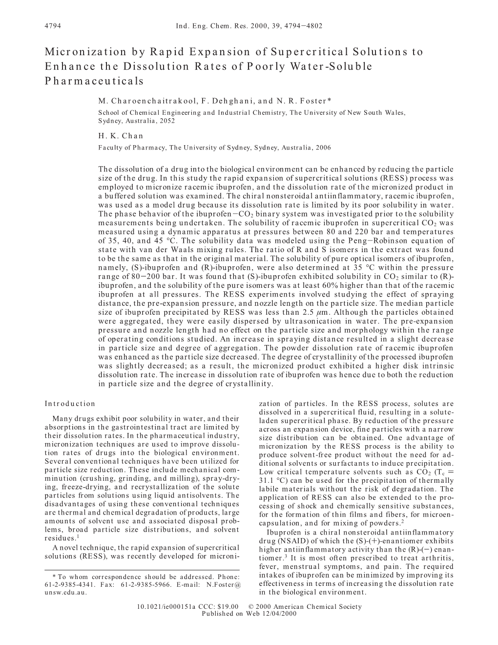 Micronization by Rapid Expansion of Supercritical Solutions to Enhance the Dissolution Rates of Poorly Water-Soluble Pharmaceuticals