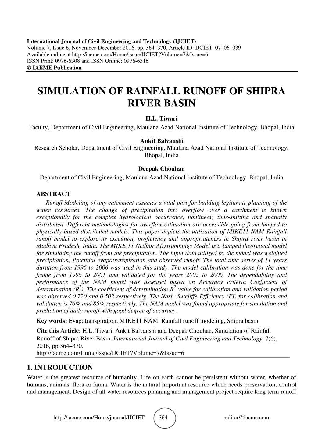 Simulation of Rainfall Runoff of Shipra River Basin