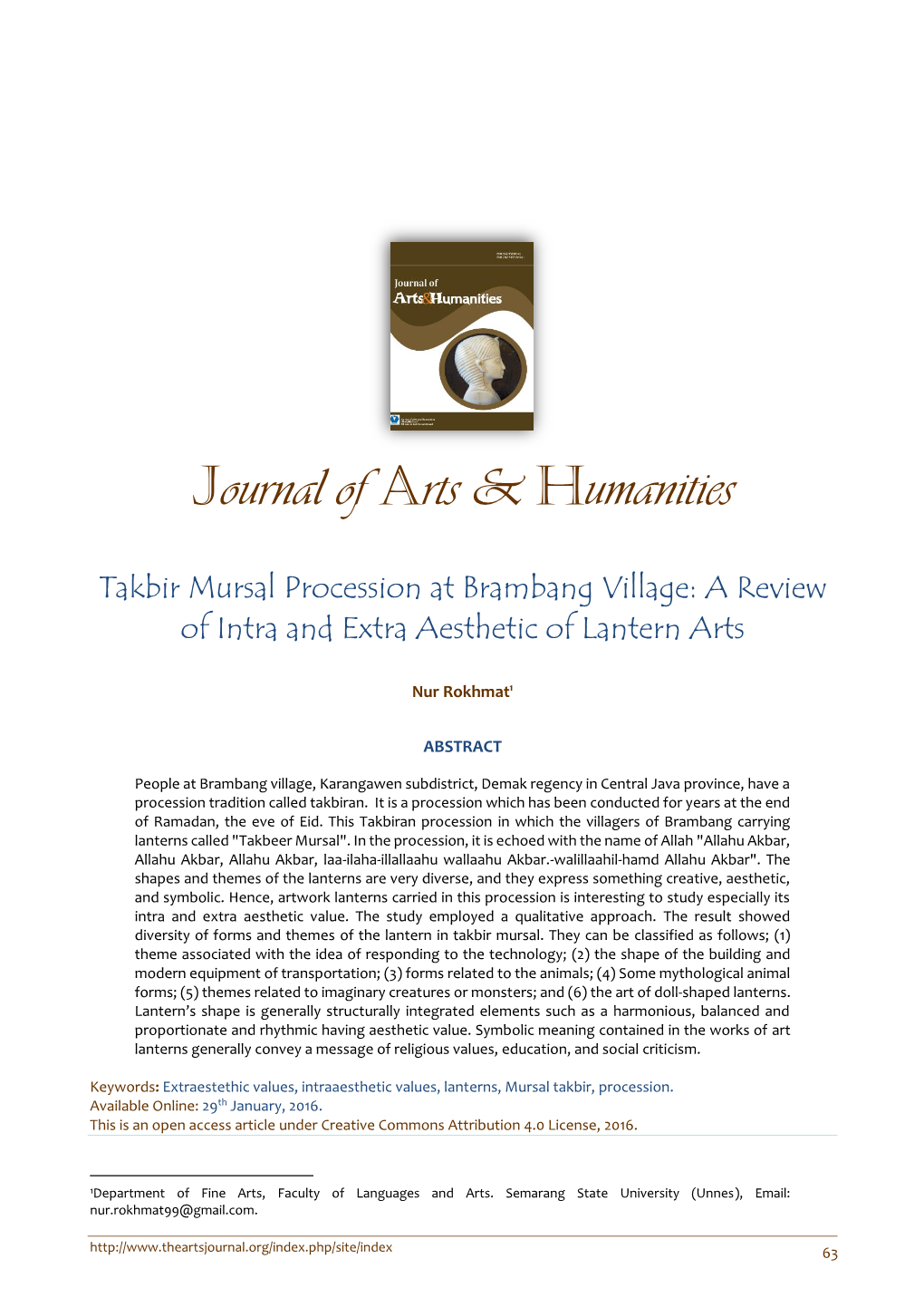 Journal of Arts & Humanities