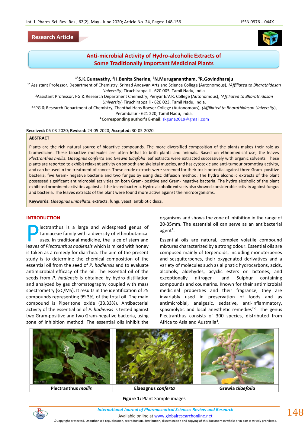 Anti-Microbial Activity of Hydro-Alcoholic Extracts of Some Traditionally Important Medicinal Plants Research Article