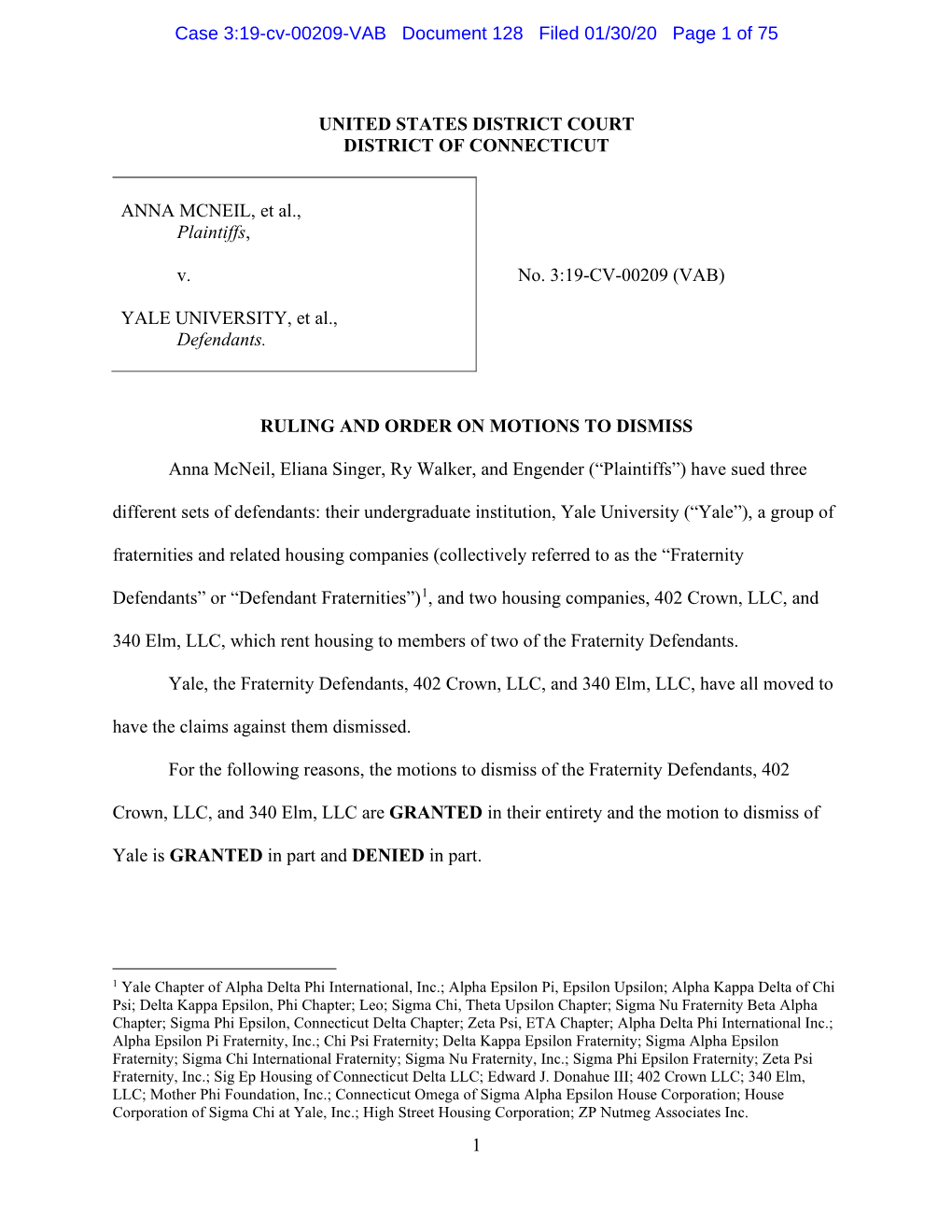 Case 3:19-Cv-00209-VAB Document 128 Filed 01/30/20 Page 1 of 75