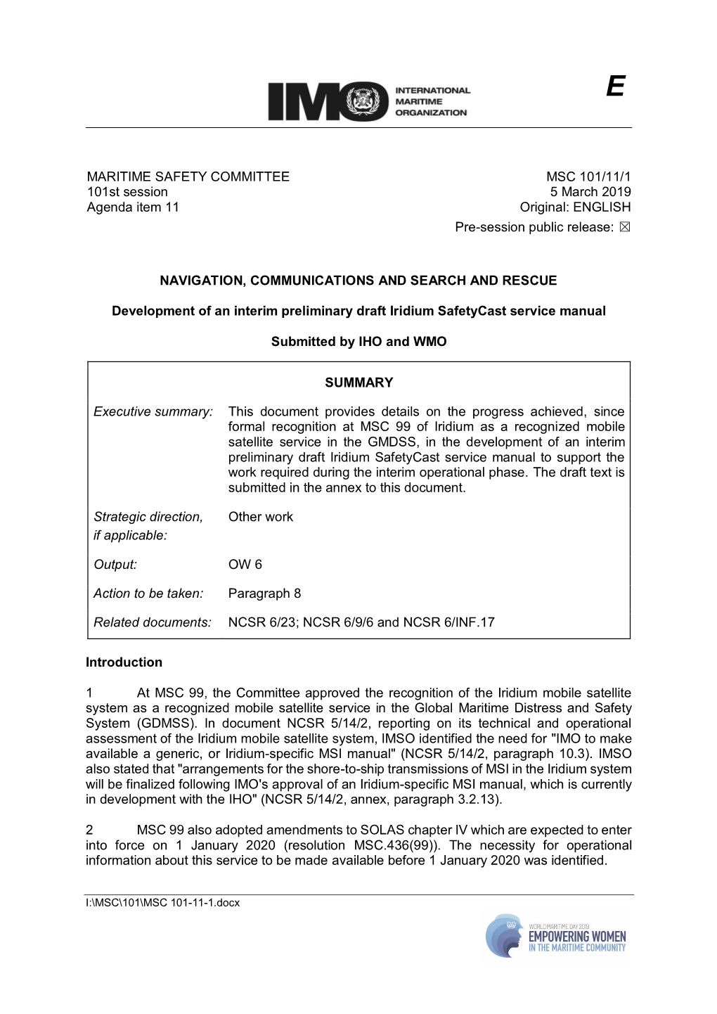 Development of an Interim Preliminary Draft Iridium Safetycast Service Manual