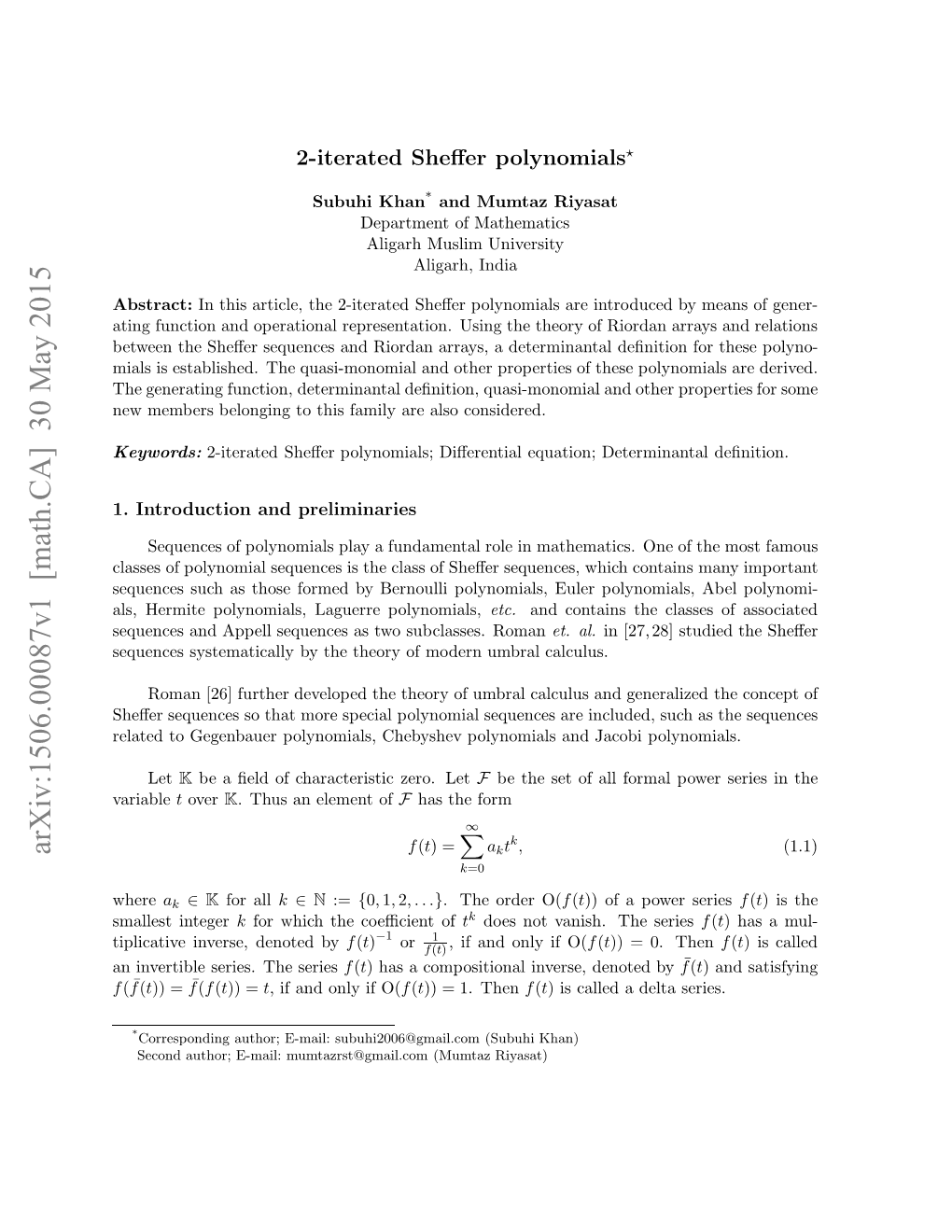 2-Iterated Sheffer Polynomials