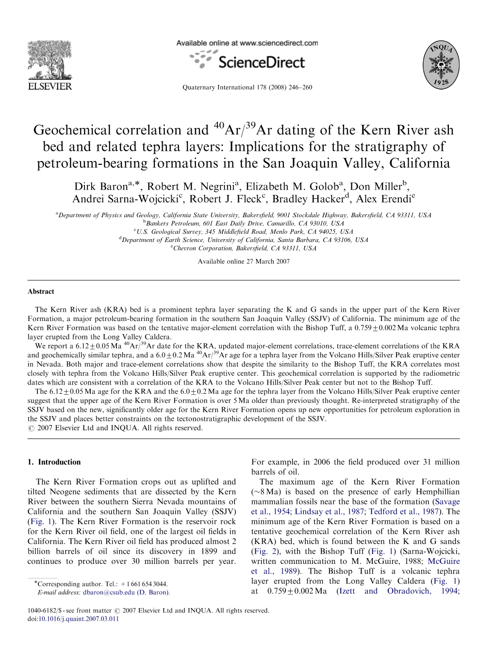 Ar Dating of the Kern River Ash Bed and Related Tephra Layers: Implications for the Stratigraphy of Petroleum-Bearing Formations in the San Joaquin Valley, California