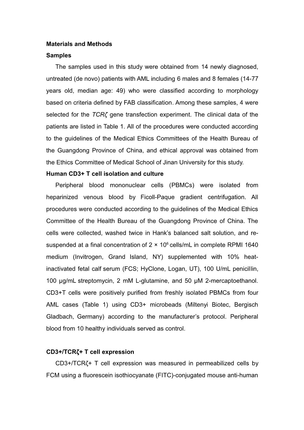 Human CD3+ T Cell Isolation and Culture