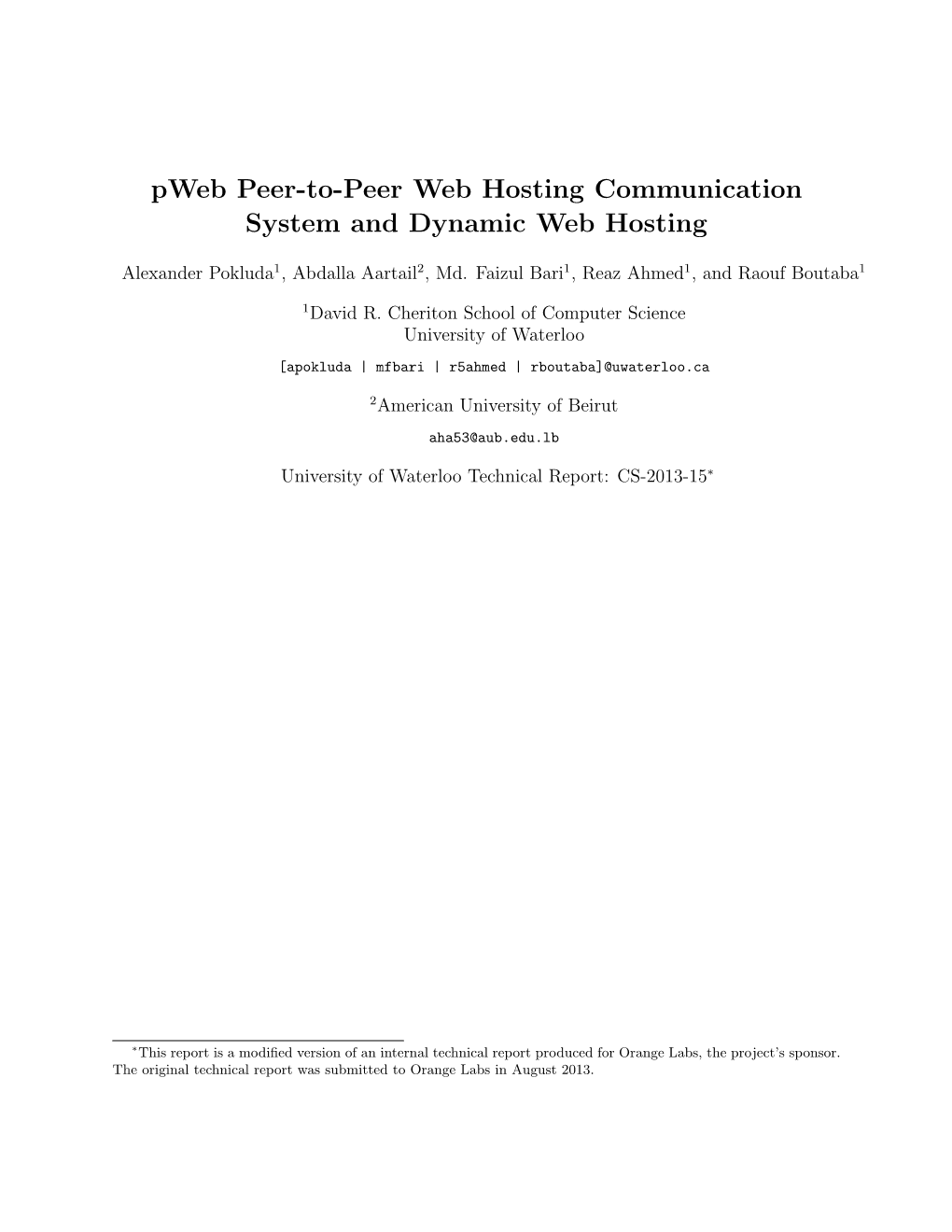 Pweb Peer-To-Peer Web Hosting Communication System and Dynamic Web Hosting