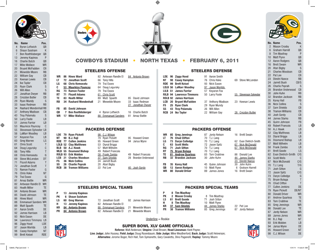 Super Bowl XLV Flip Card