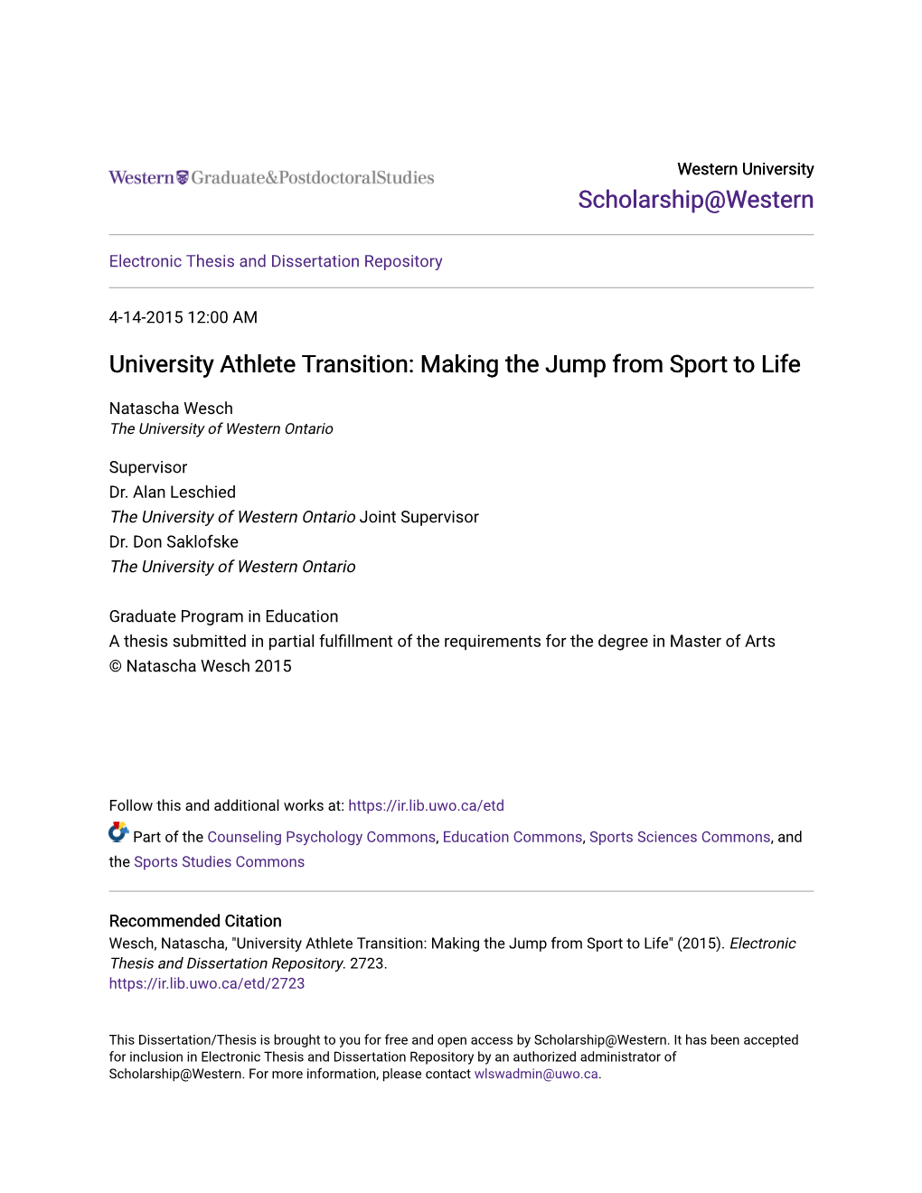 University Athlete Transition: Making the Jump from Sport to Life