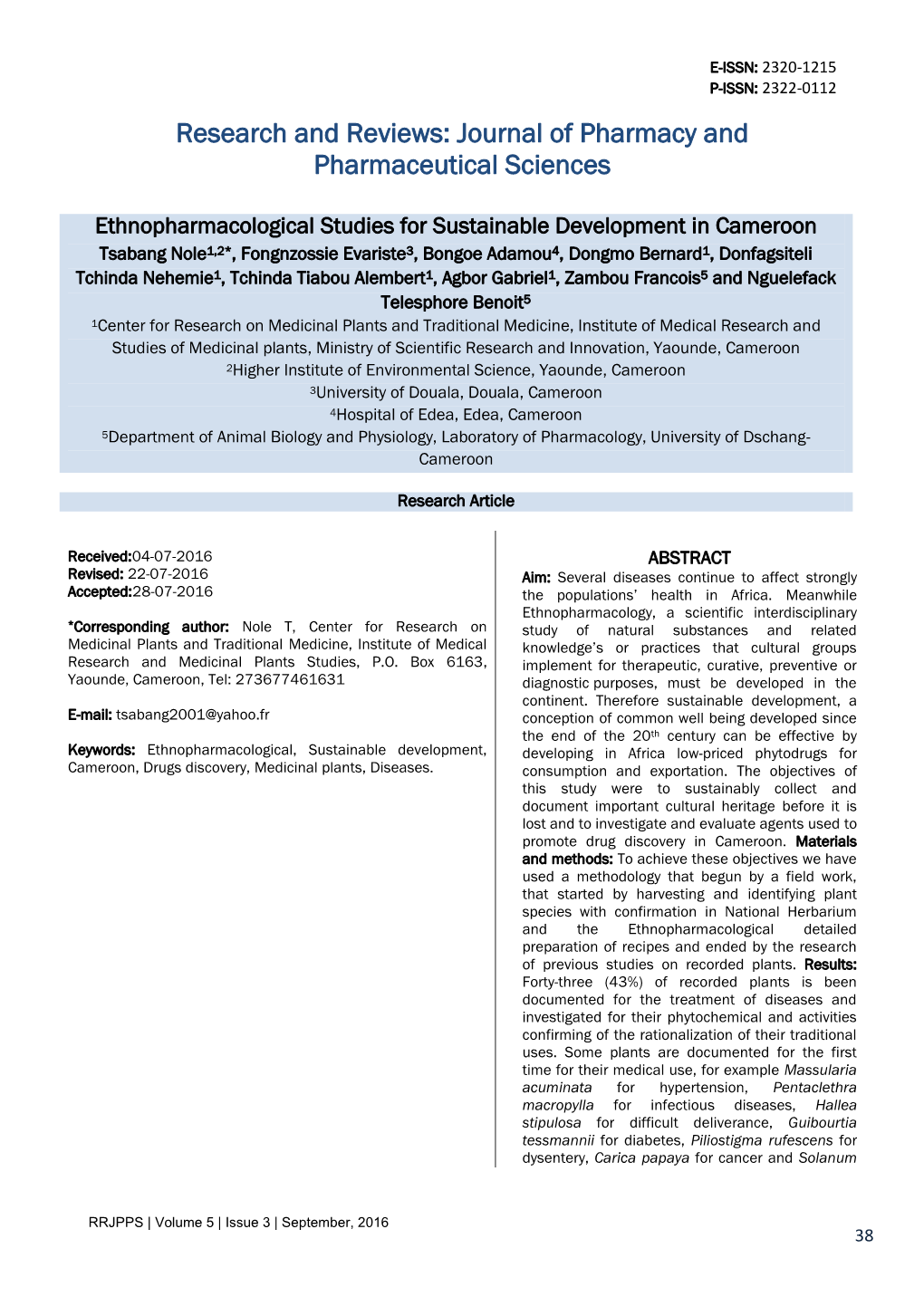 Journal of Pharmacy and Pharmaceutical Sciences