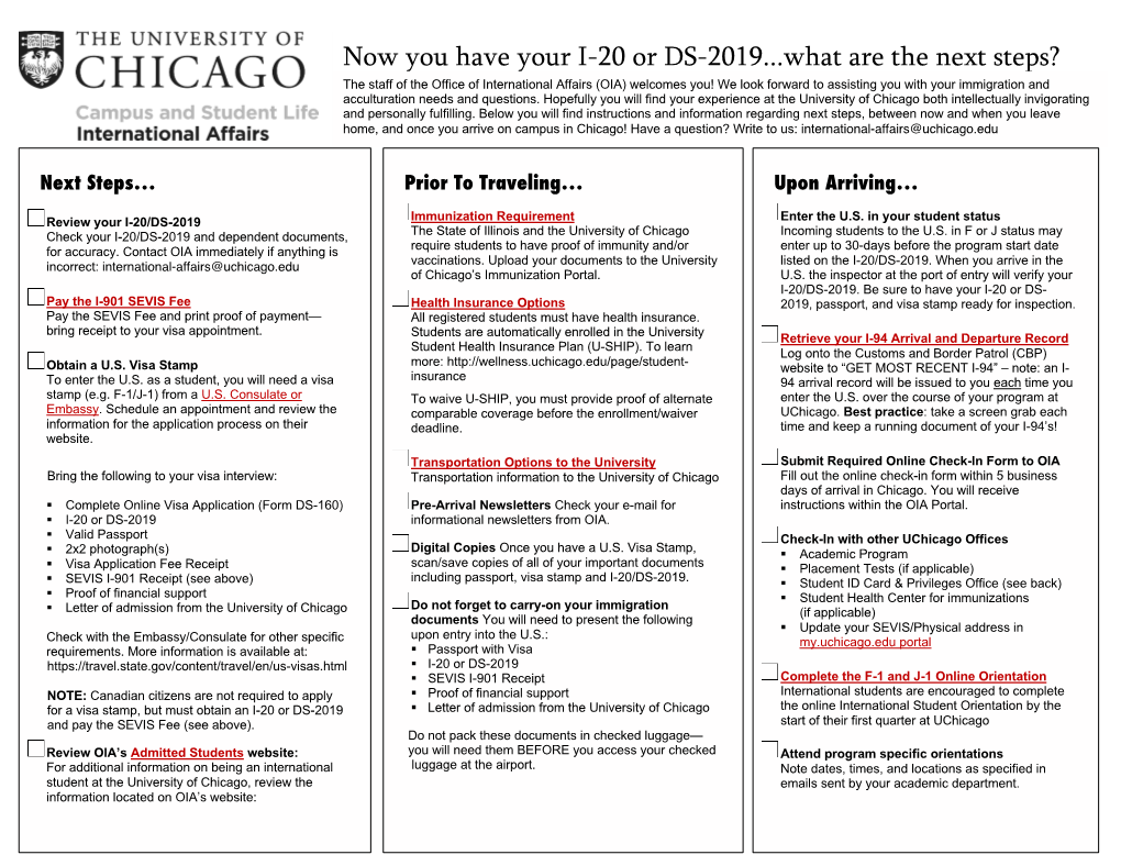 Review the I-20 Or DS-2019 Information for NEW Students!