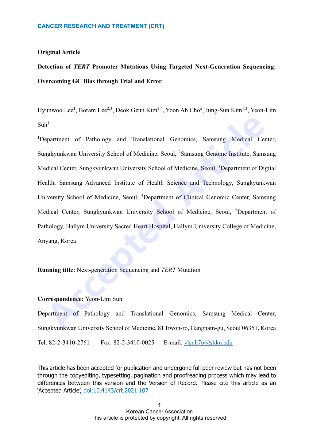 Original Article Detection of TERT Promoter Mutations Using Targeted