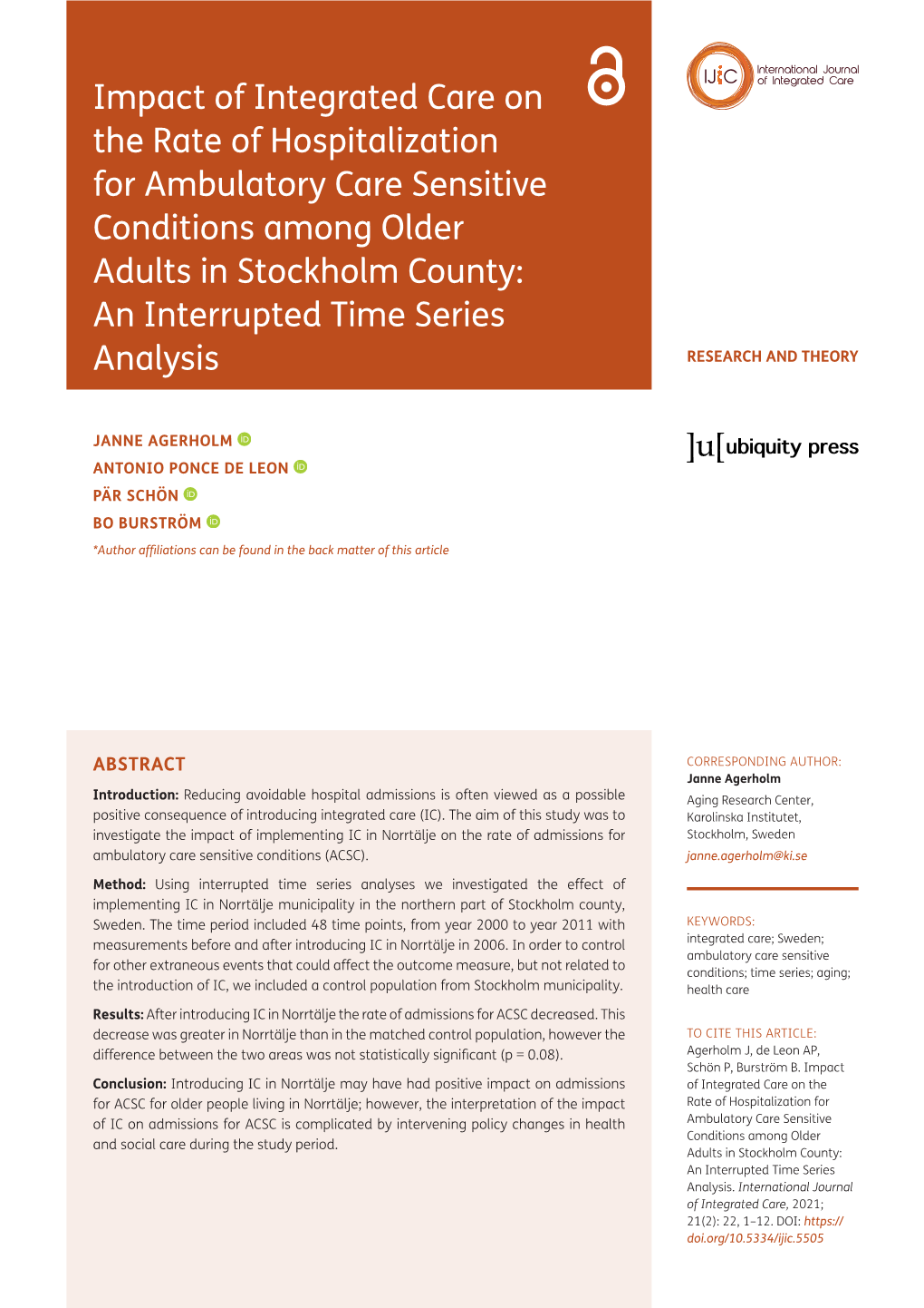 Impact of Integrated Care on the Rate of Hospitalization for Ambulatory