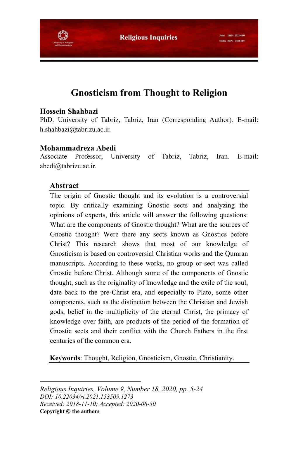 Gnosticism from Thought to Religion