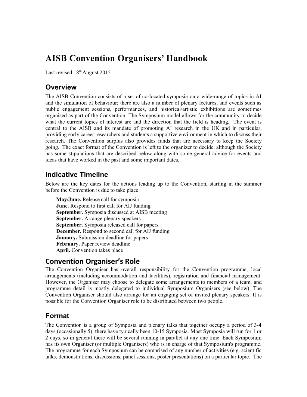 AISB Convention Organisers Handbook