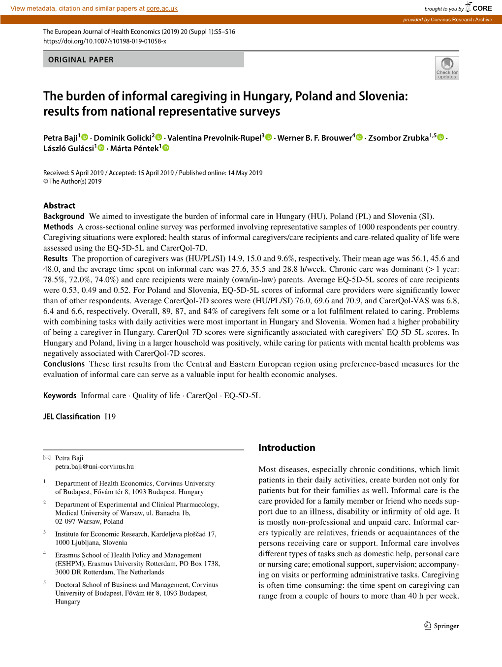 The Burden of Informal Caregiving in Hungary, Poland and Slovenia: Results from National Representative Surveys