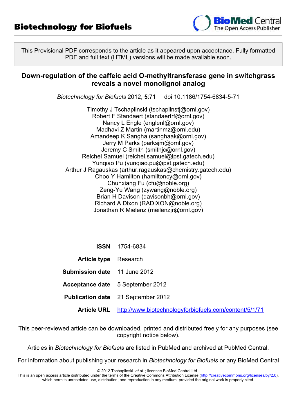 Biotechnology for Biofuels