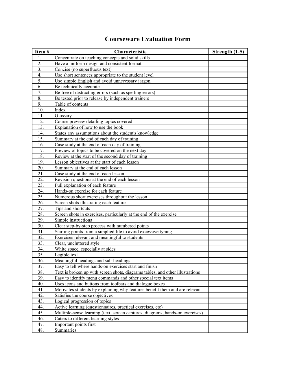 Courseware Evaluation Form