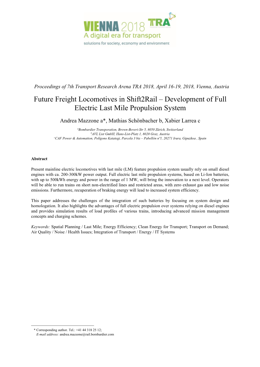 Development of Full Electric Last Mile Propulsion System