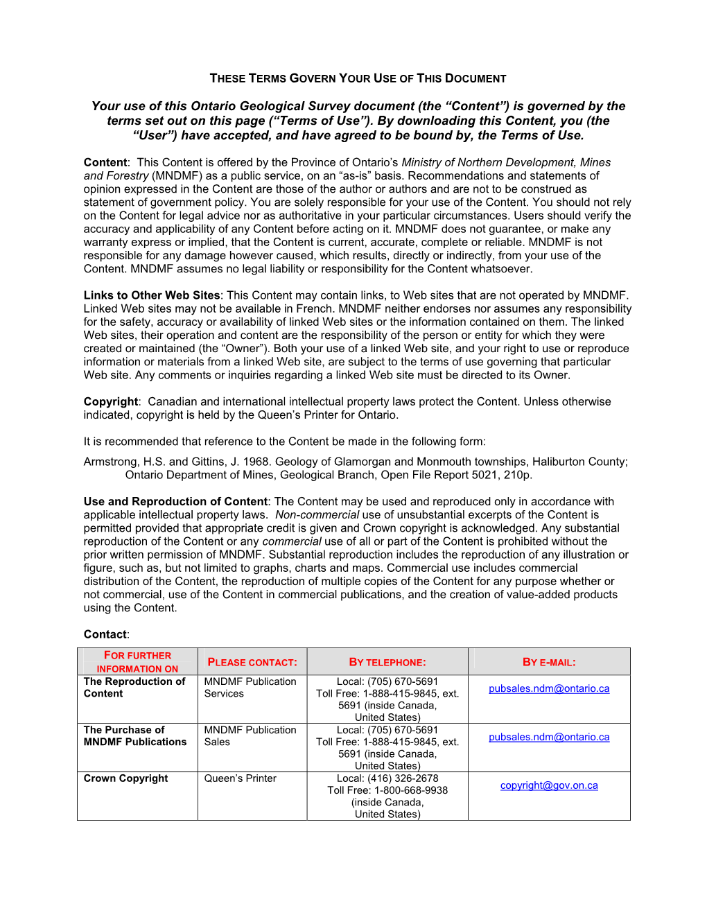 Geology of Glamorgan and Monmouth Townships, Haliburton County; Ontario Department of Mines, Geological Branch, Open File Report 5021, 210P