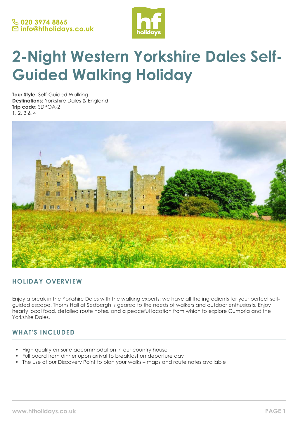 2-Night Western Yorkshire Dales Self- Guided Walking Holiday