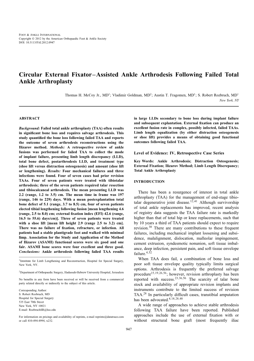 External Fixator–Assisted Ankle Arthrodesis Following Failed Total Ankle Arthroplasty