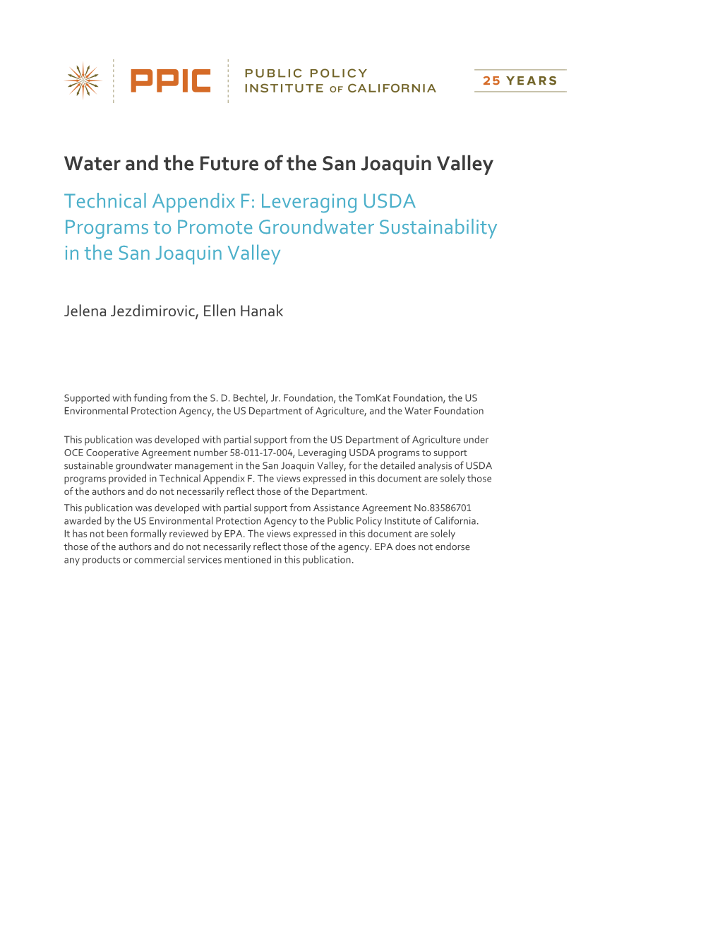 Water and the Future of the San Joaquin Valley, Technical Appendix F