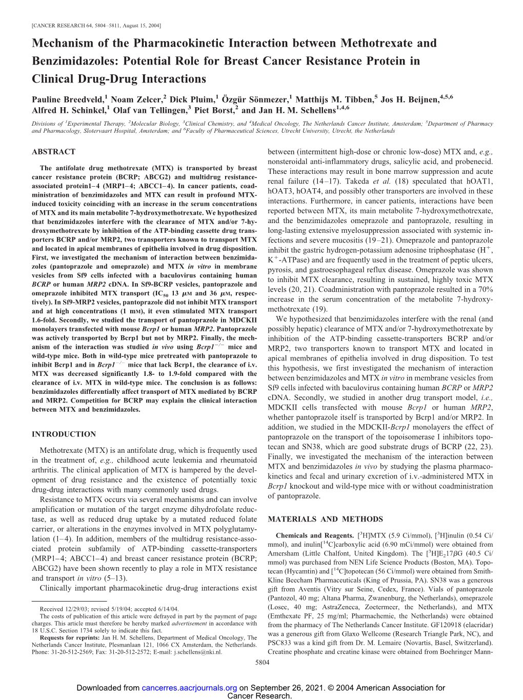 Potential Role for Breast Cancer Resistance Protein in Clinical Drug-Drug Interactions