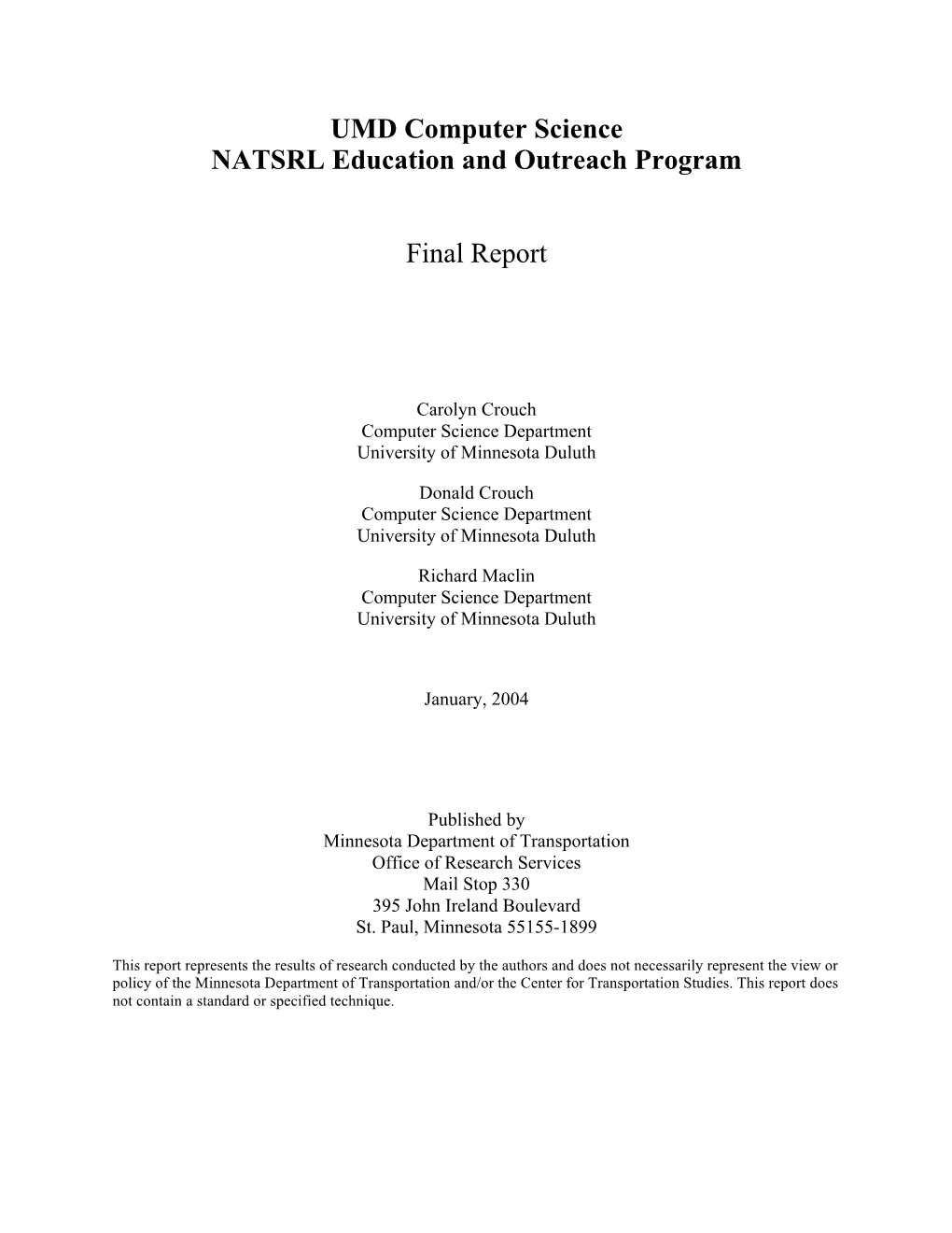 UMD Computer Science NATSRL Education and Outreach Program