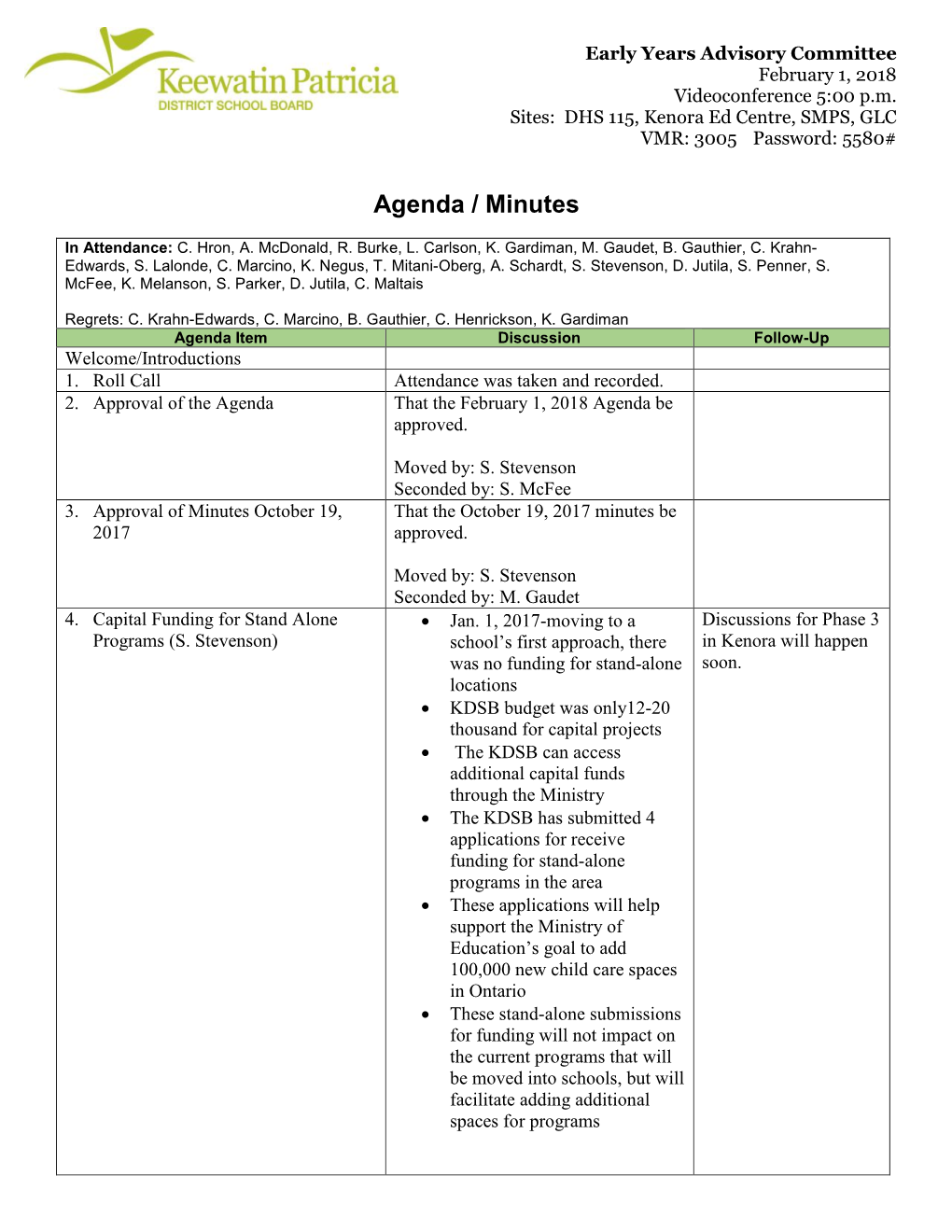 Agenda / Minutes