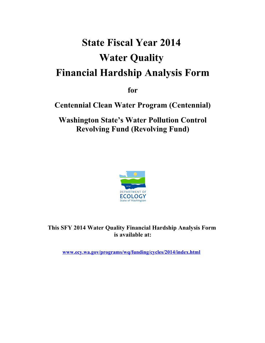 State Fiscal Year 2013 Water Quality Financial Hardship Analysis Form
