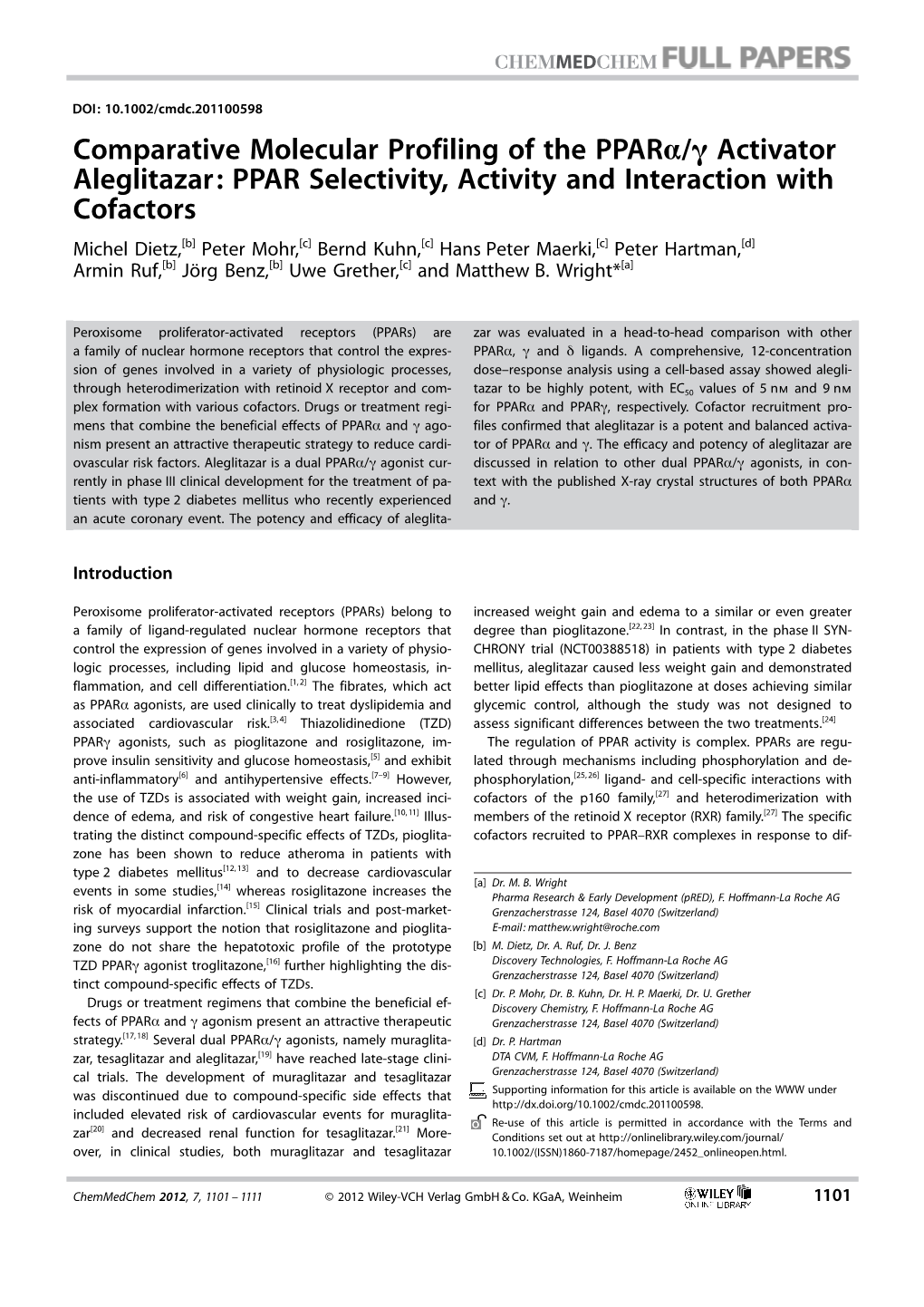 Comparative Molecular Profiling of the PPAR/ Activator