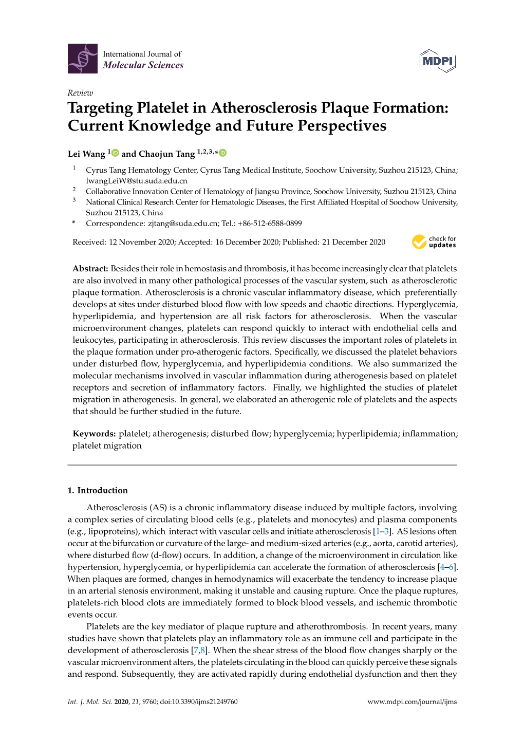 Targeting Platelet in Atherosclerosis Plaque Formation: Current Knowledge and Future Perspectives