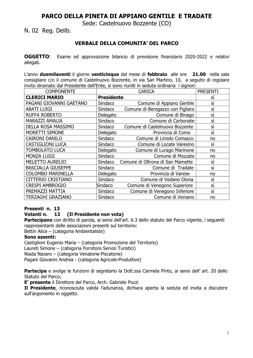 PARCO DELLA PINETA DI APPIANO GENTILE E TRADATE Sede: Castelnuovo Bozzente (CO) N