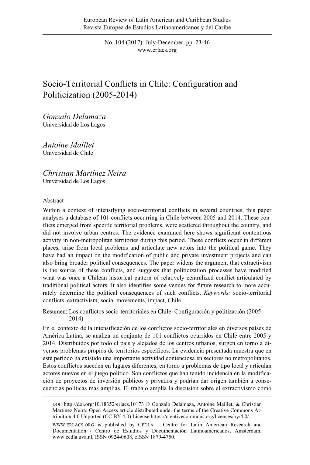 Socio-Territorial Conflicts in Chile: Configuration and Politicization (2005-2014)