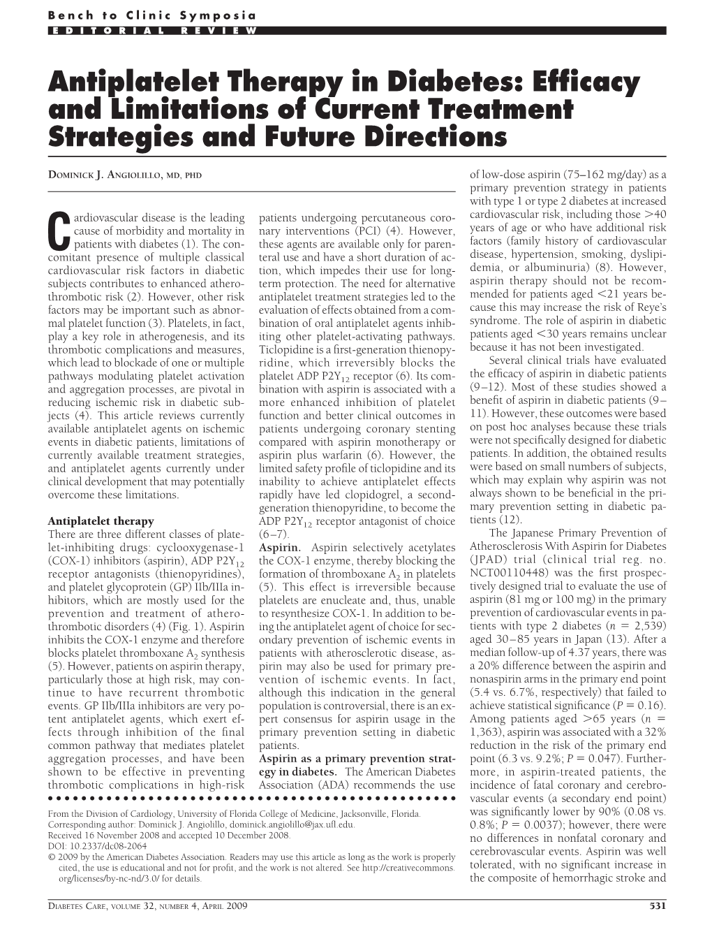 Antiplatelet Therapy in Diabetes: Efficacy and Limitations of Current