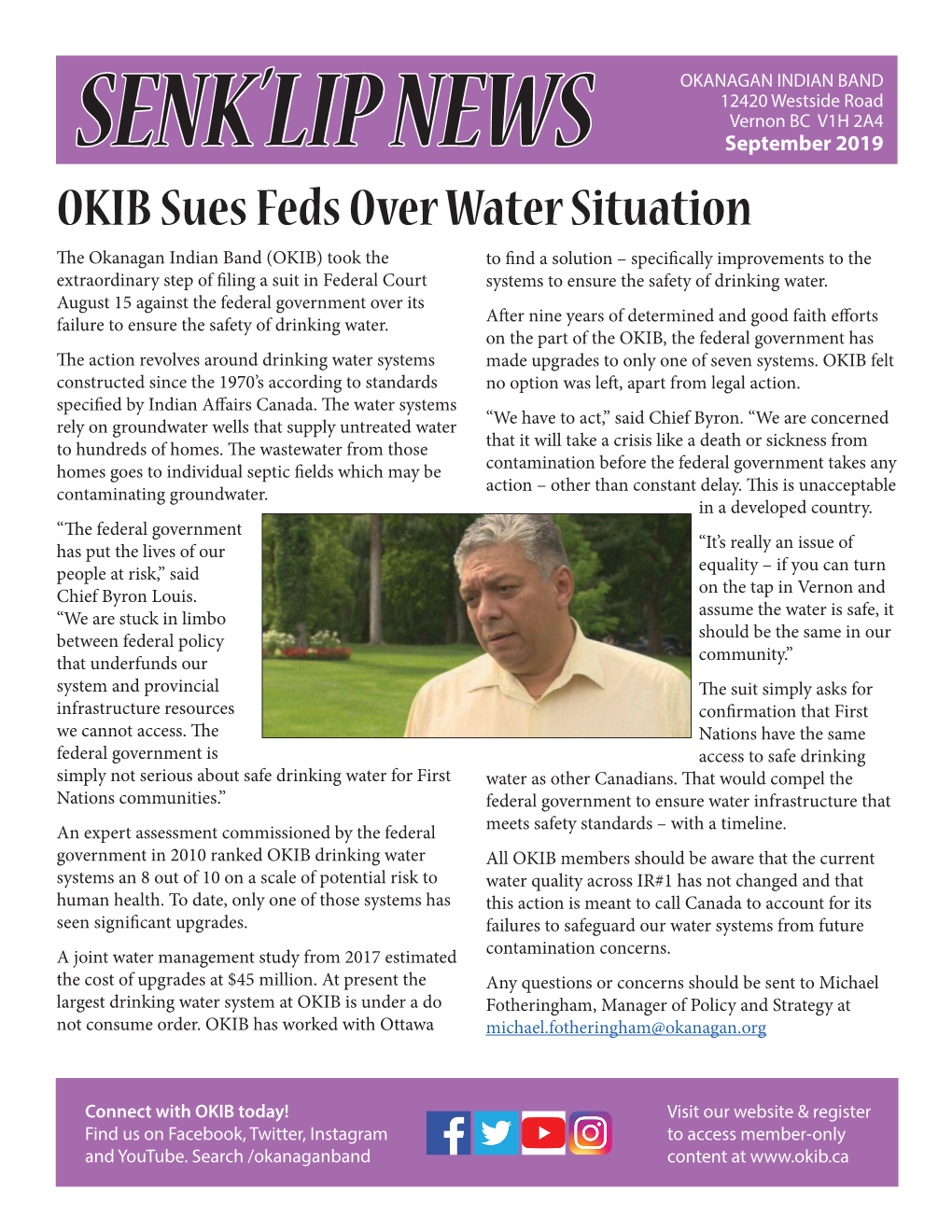 OKIB Sues Feds Over Water Situation