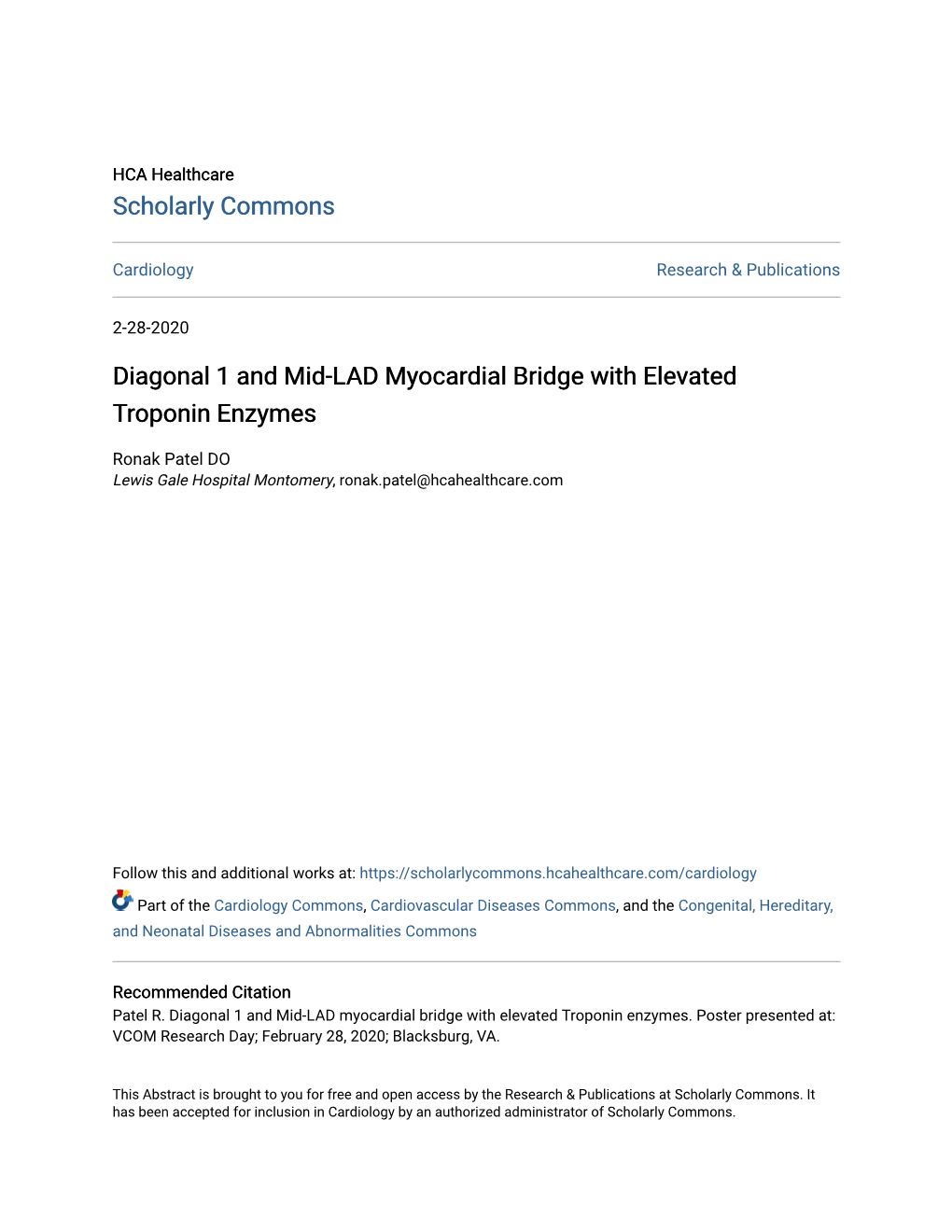 Diagonal 1 and Mid-LAD Myocardial Bridge with Elevated Troponin Enzymes