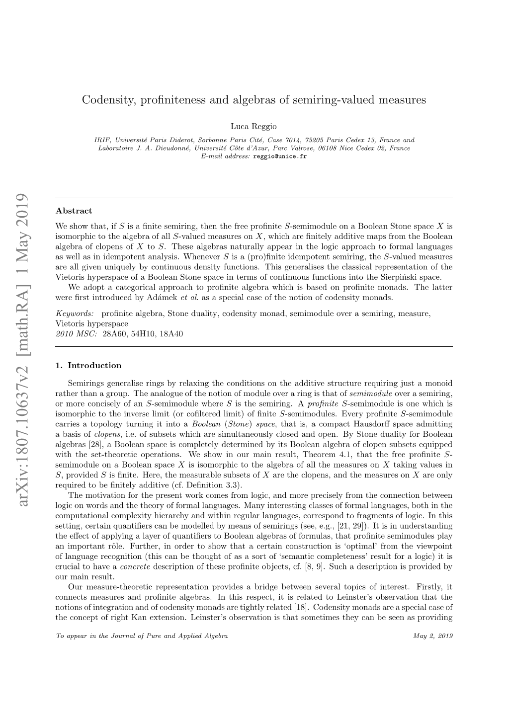 Arxiv:1807.10637V2 [Math.RA] 1 May 2019 Eso Ht If That, Show We Abstract .Introduction 1