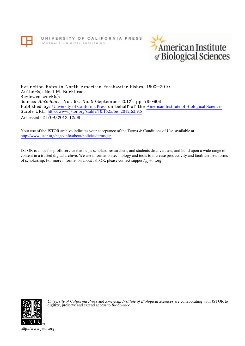 Extinction Rates in North American Freshwater Fishes, 19002010