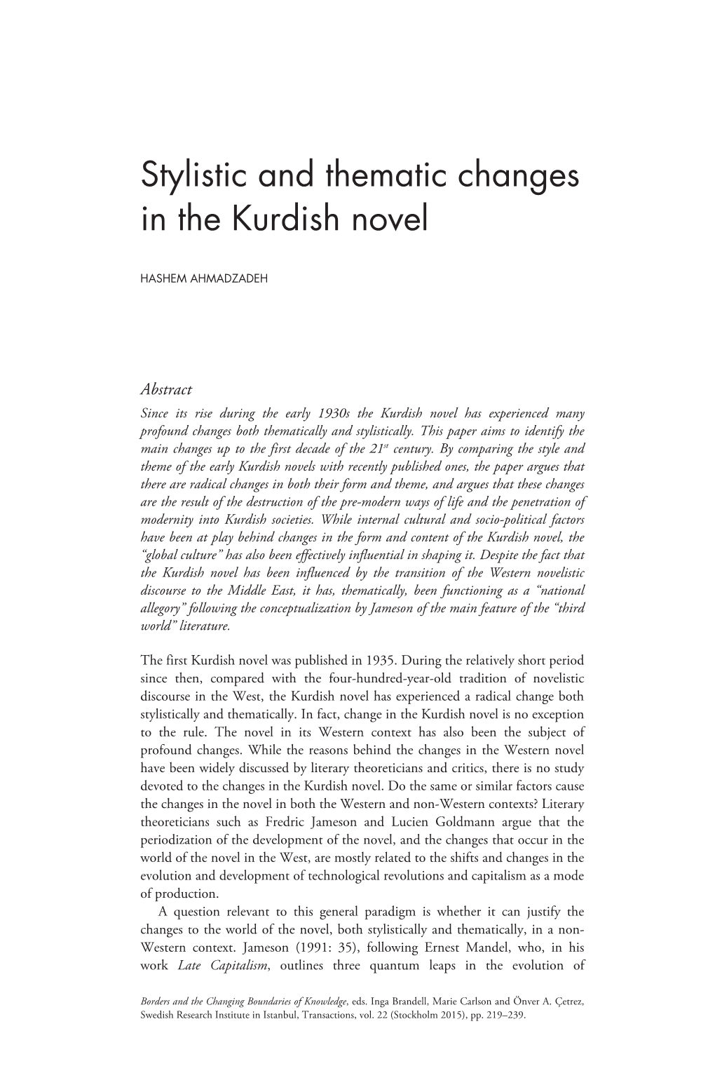 Stylistic and Thematic Changes in the Kurdish Novel