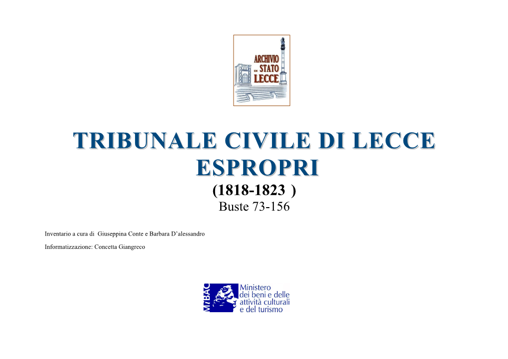 TRIBUNALE CIVILE DI LECCE - Espropri 1818-1823