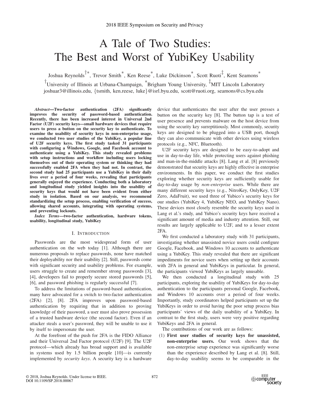 A Tale of Two Studies: the Best and Worst of Yubikey Usability