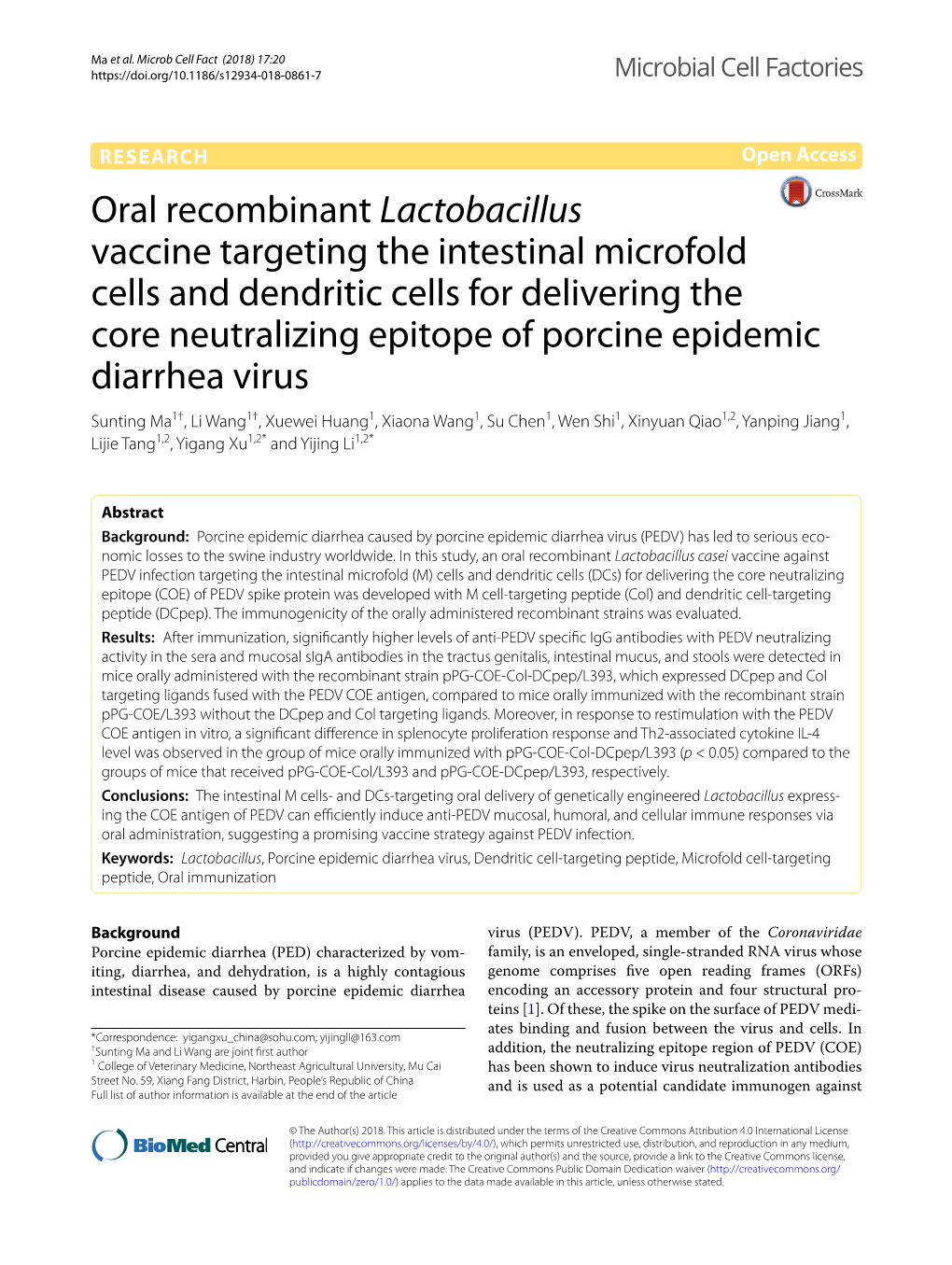 Oral Recombinant Lactobacillus Vaccine Targeting the Intestinal
