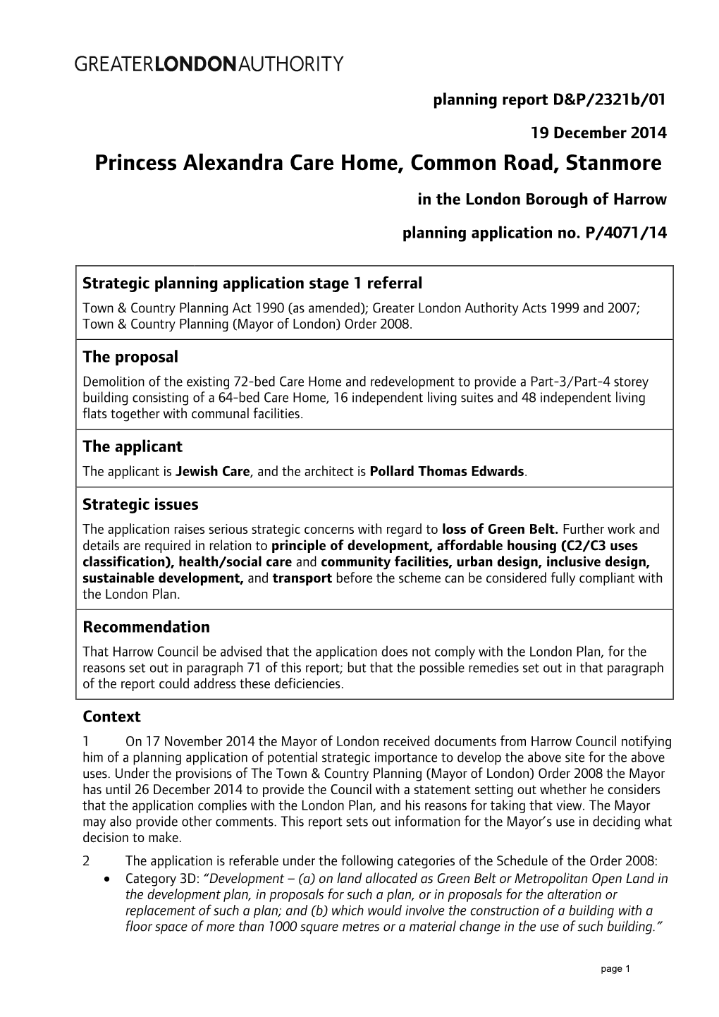 Princess Alexandra Care Home, Common Road, Stanmore in the London Borough of Harrow Planning Application No