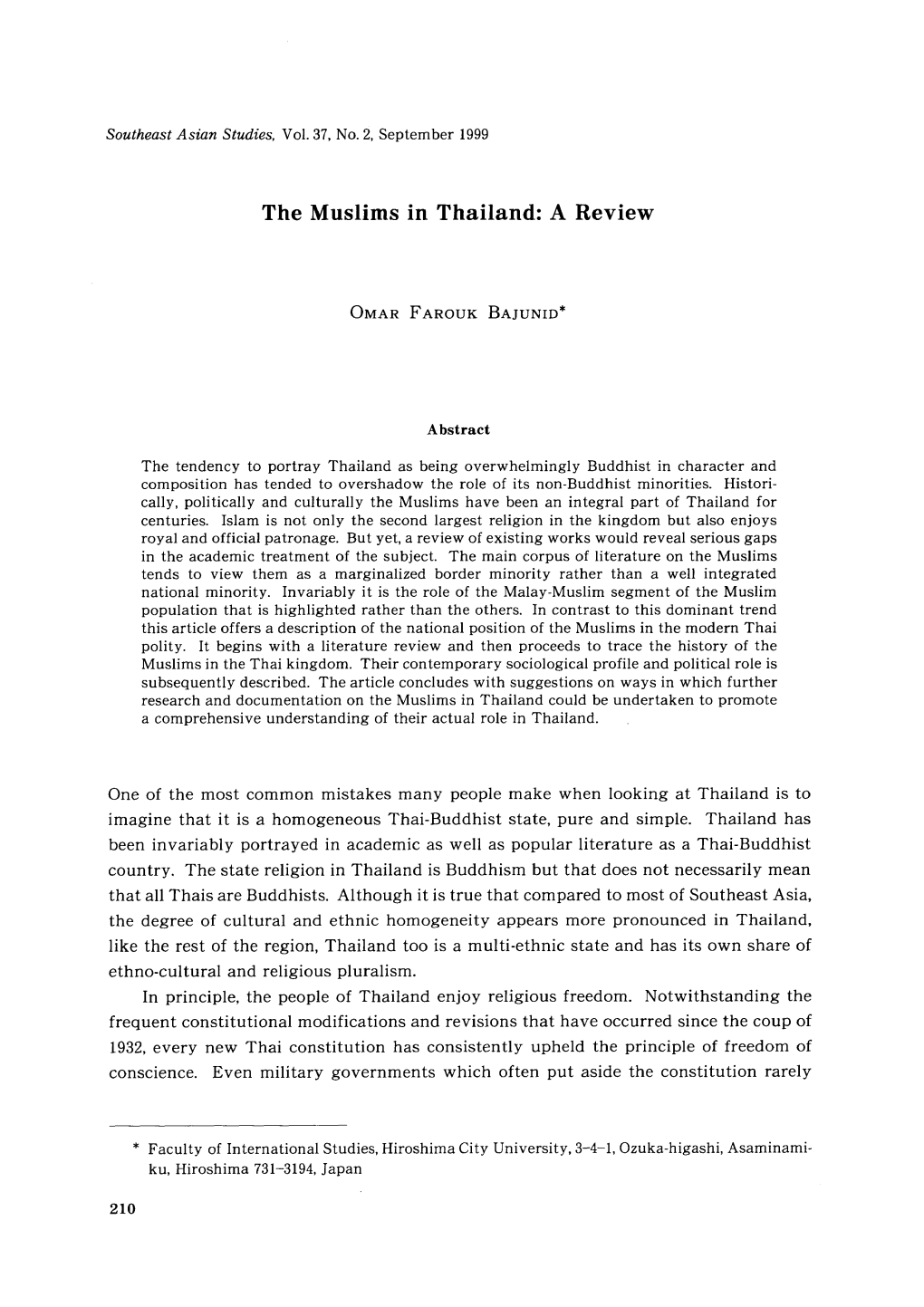 The Muslims in Thailand: a Review