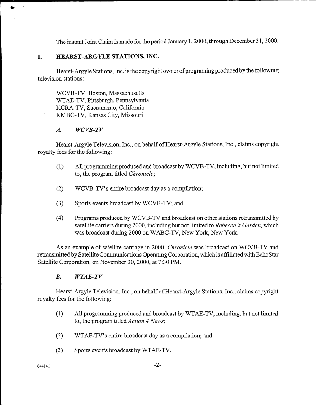 The Instant Joint Claim Is Made for the Period January 1, 2000, Through December 31, 2000