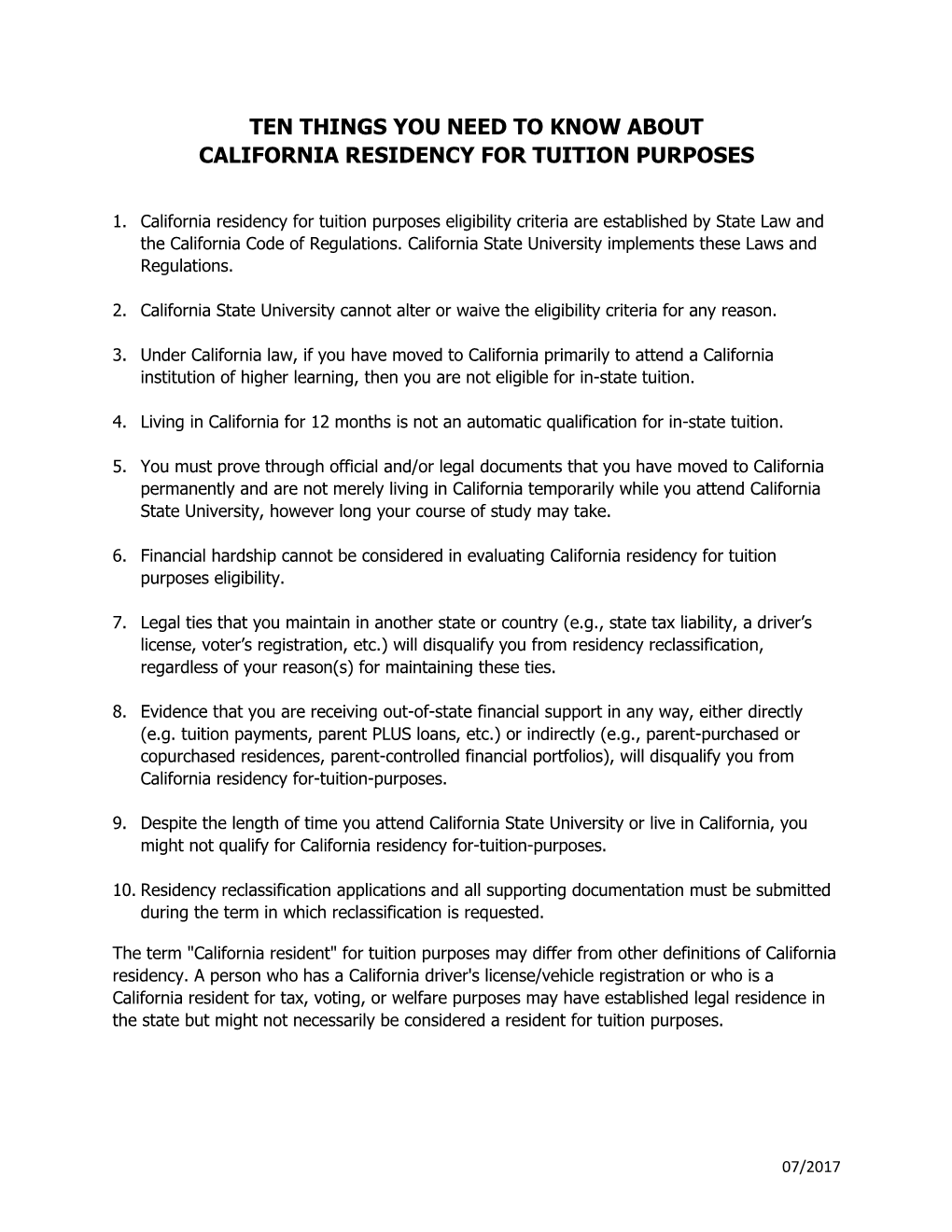 Ten Things You Need to Know About California Residency for Tuition Purposes