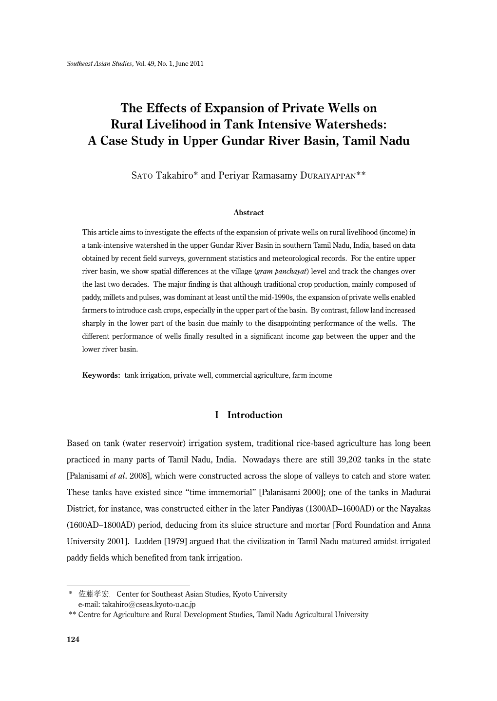 The Effects of Expansion of Private Wells on Rural Livelihood in Tank Intensive Watersheds: a Case Study in Upper Gundar River Basin, Tamil Nadu