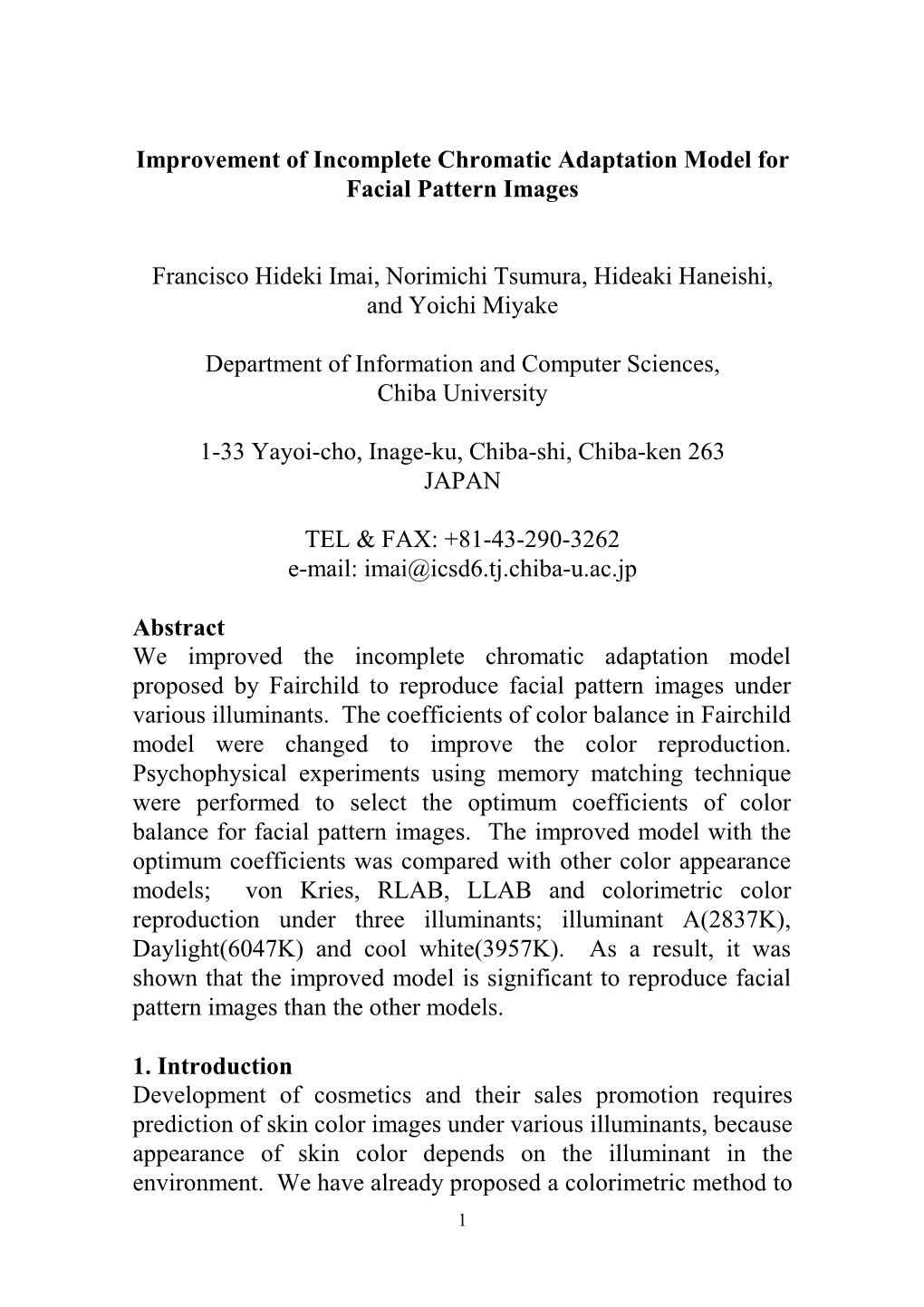 Improvement of Incomplete Chromatic Adaptation Model for Facial Pattern Images